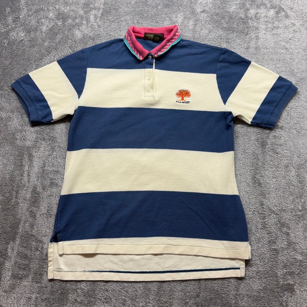 VTG Cross Creek Polo Shirt‎ Short Sleeve Womens S Blue Striped PGA West Cotton